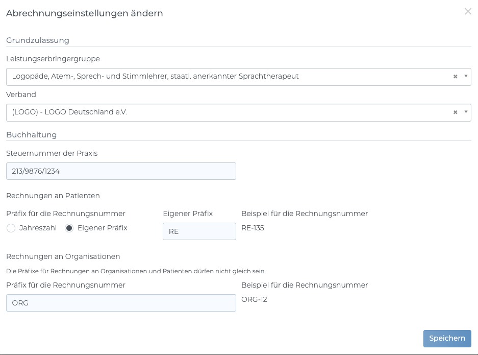 Abrechnungsdaten ändern