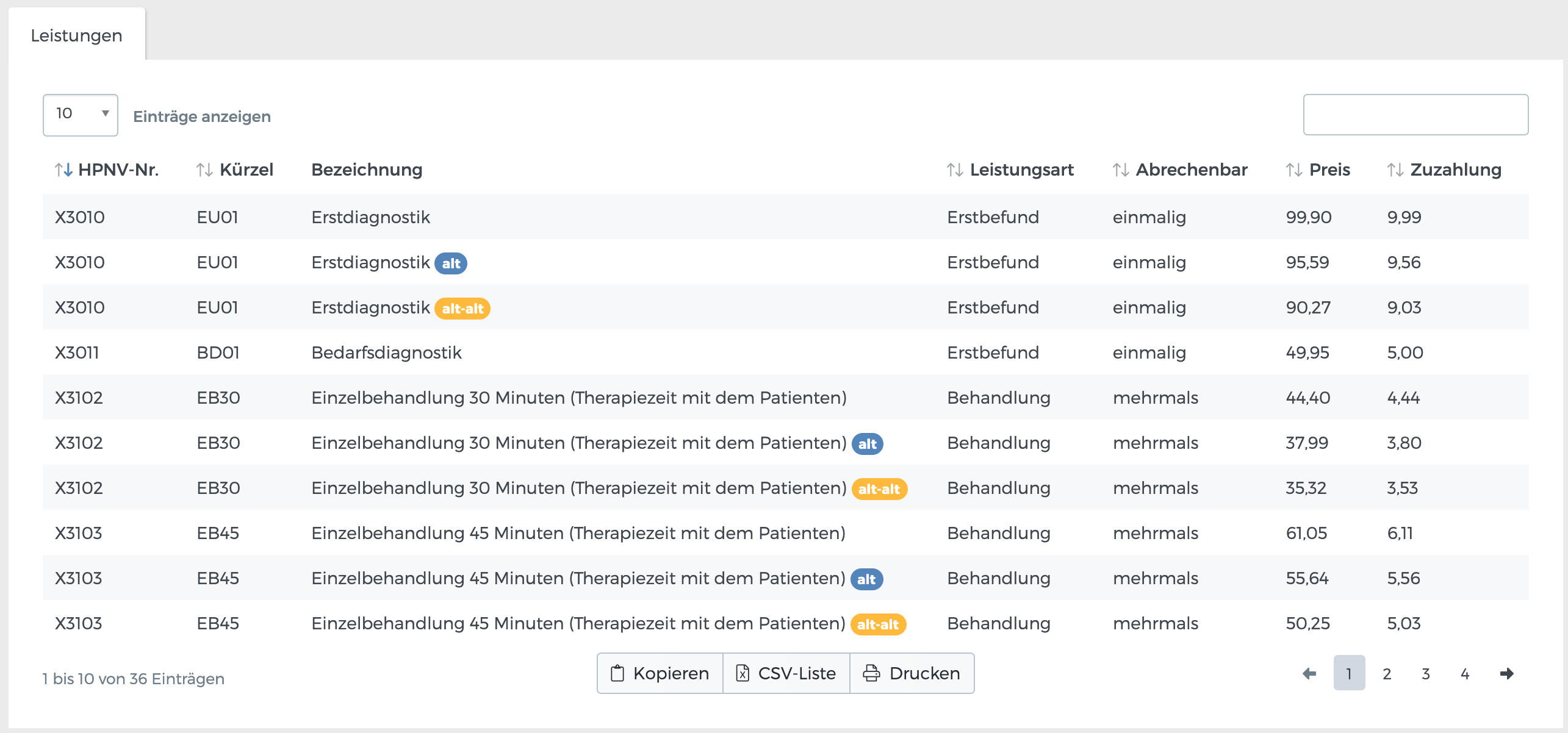 Tarife und Leistungen