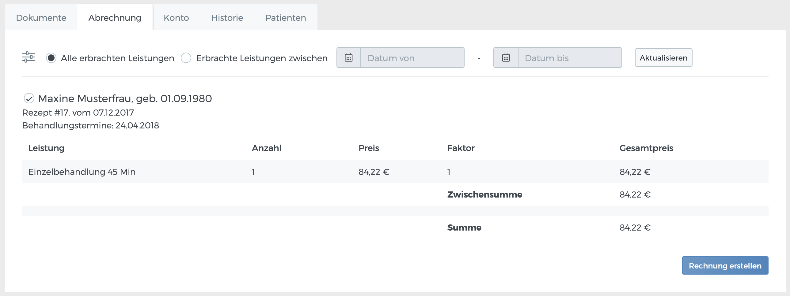 Abrechnung von Leistungen bei einer Organisation