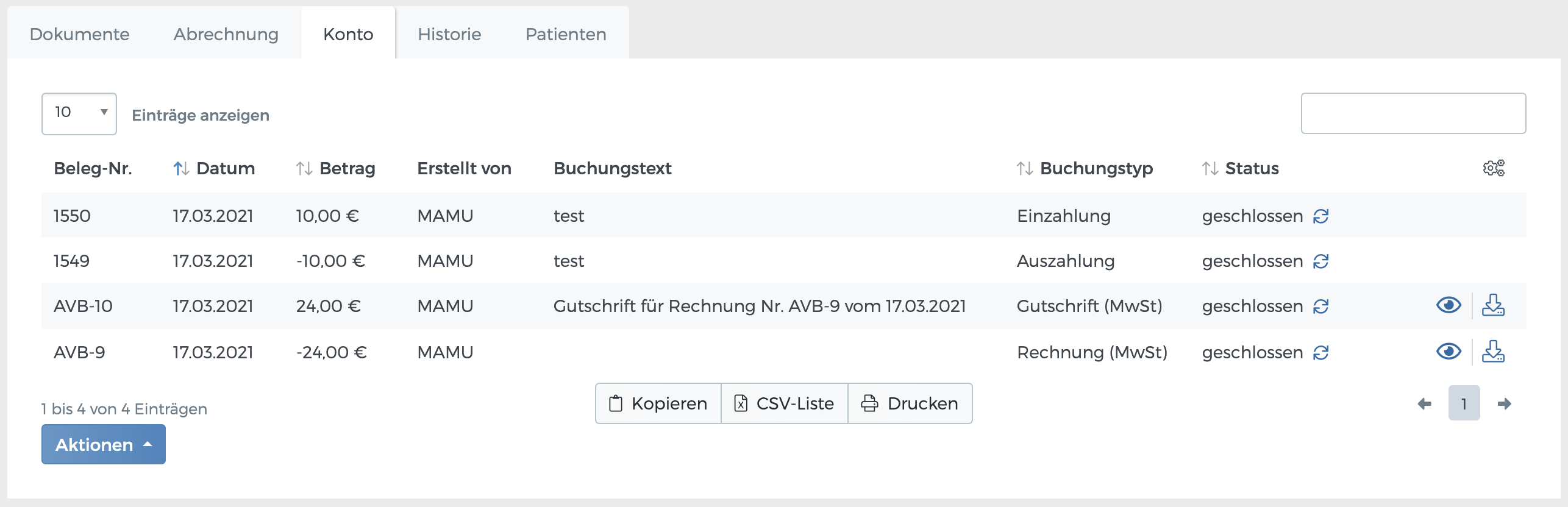 Kontodarstellung einer Organisation