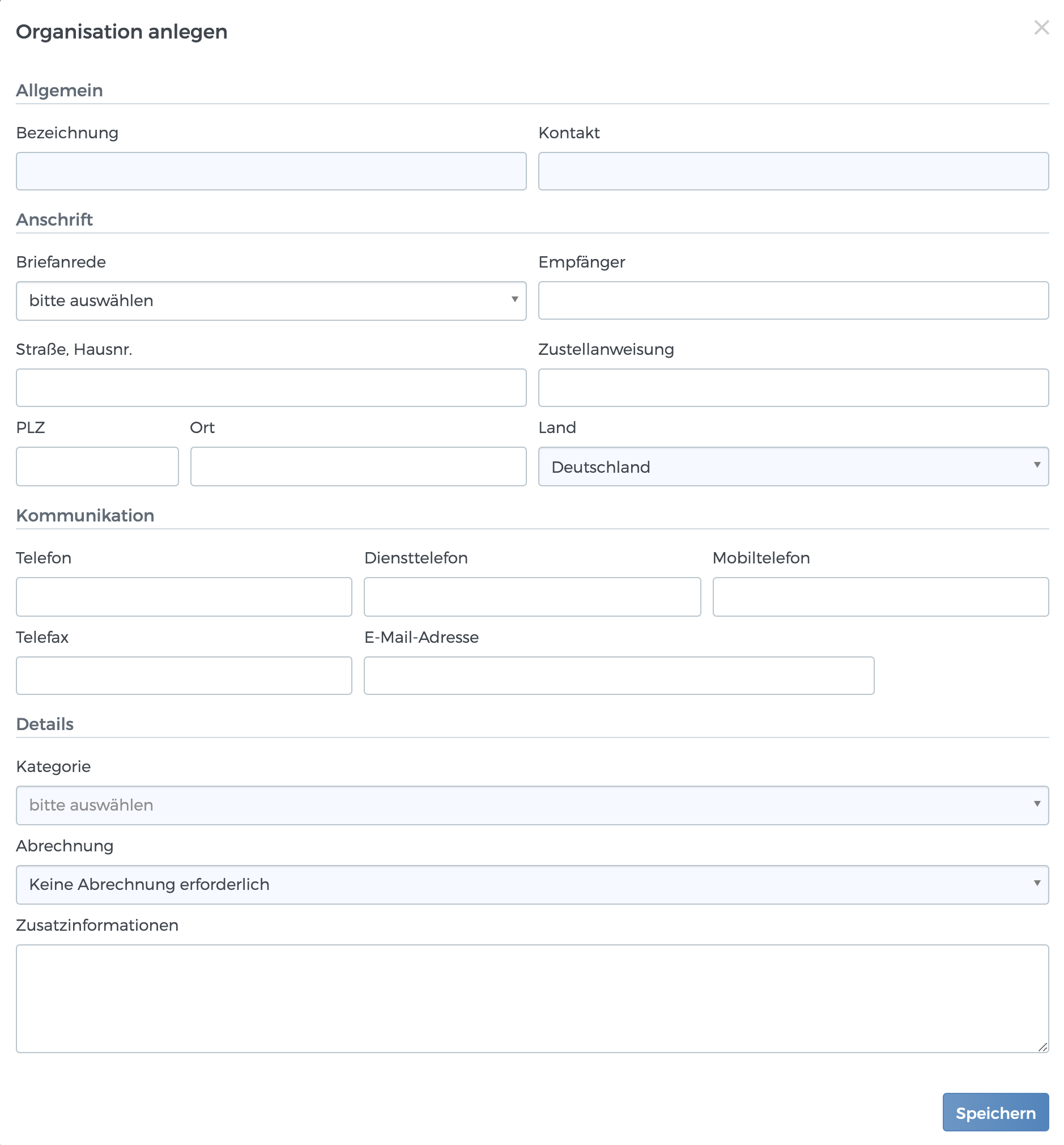 Organisation neu anlegen
