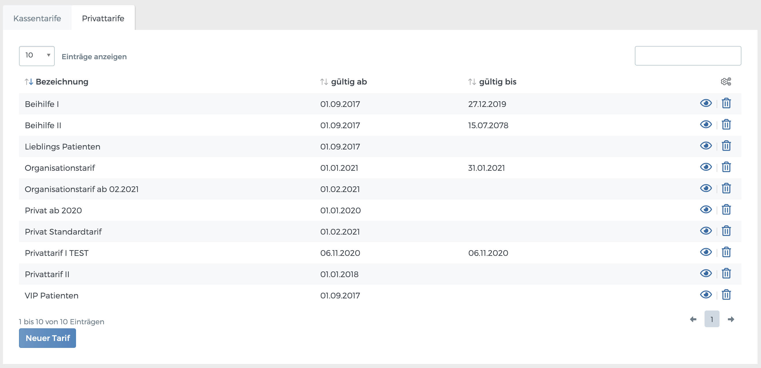 Liste aller PKV-Tarife