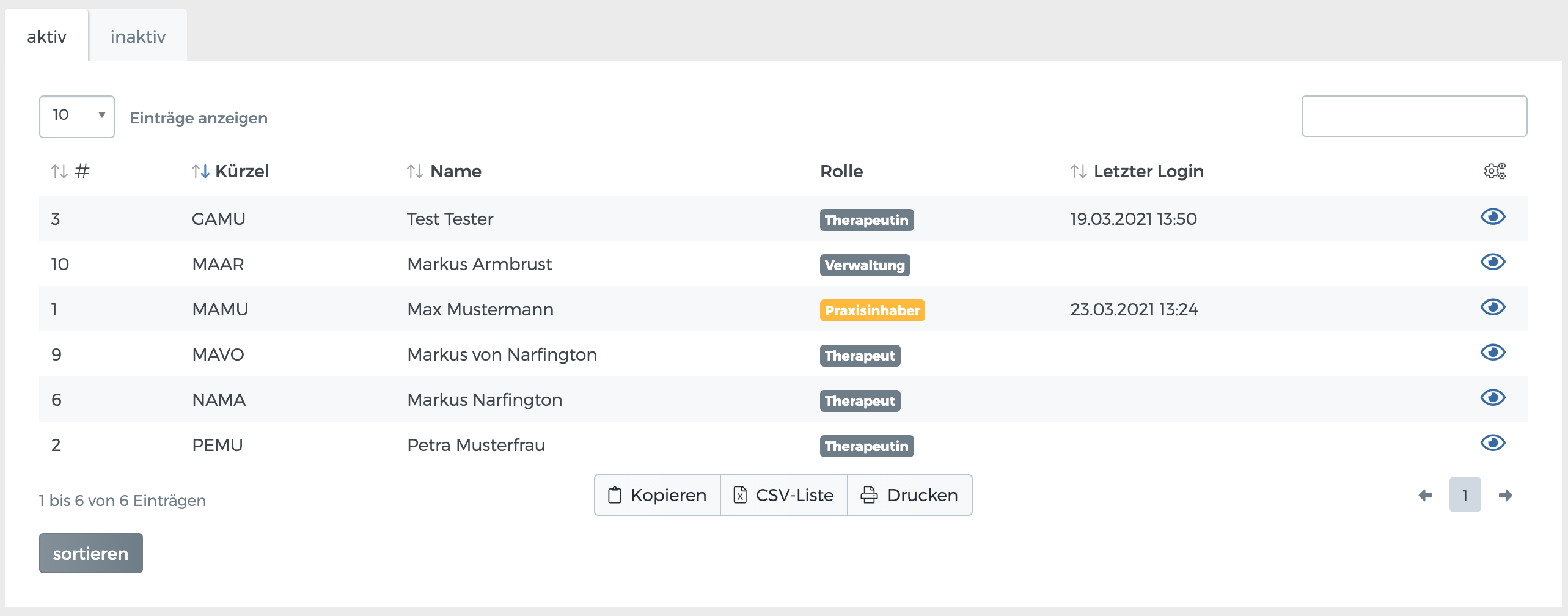 Liste der Therapeuten