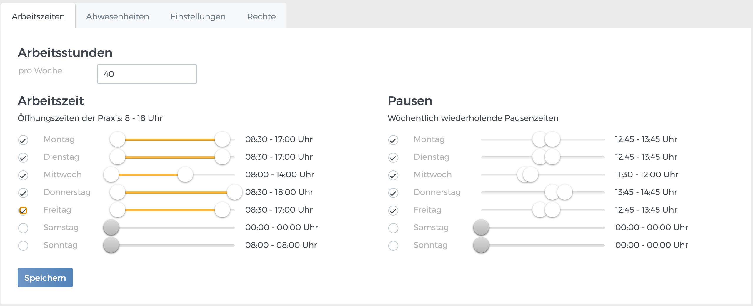 Arbeitszeiten des Therapeuten