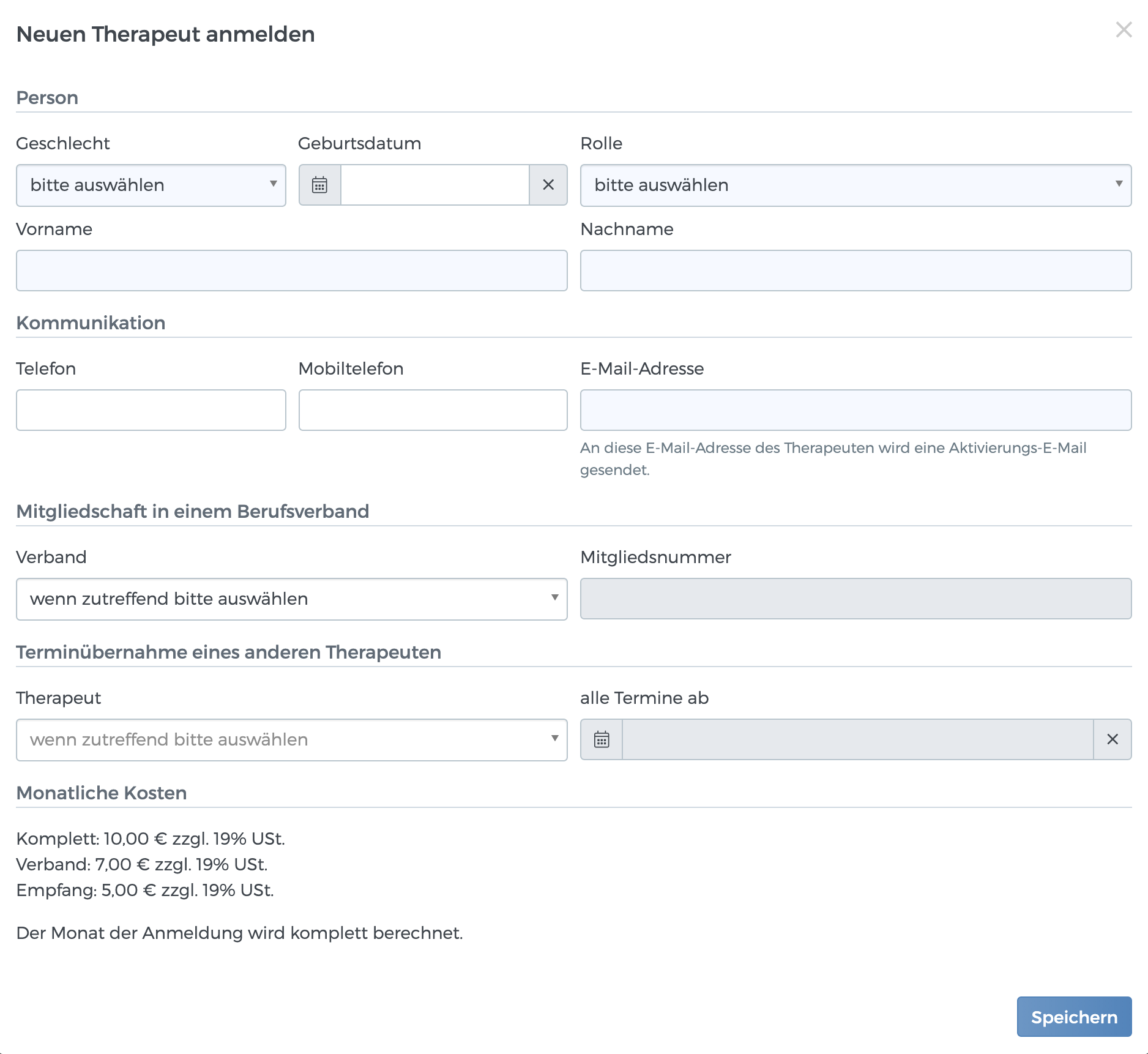 Anlegen eines Therapeuten